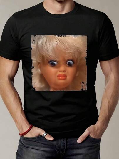 Camiseta de Meme con Cara de Muñeca Divertida para Hombres - Camiseta Gráfica Vintage de Ajuste Holgado con Impresión de Cara de Meme Icónica, Camiseta de Humor Casual para Usar Todo el Año, Conjunto Divertido para Iniciar Conversaciones