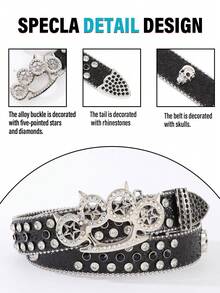 1条男士虎头扣朋克风新款水钻腰带，镶满水钻，Y2K欧美风格腰带