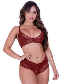 Women Bra & Panty Sets - 酒紅色 - 查看 3
