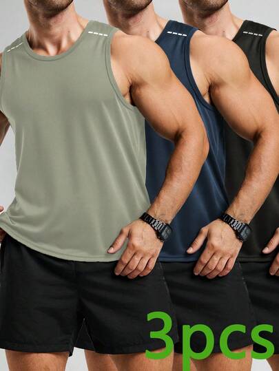 3件/套 男士夏季运动短袖弹力T恤，多种颜色可选，适合健身、跑步、训练 黑色