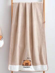2件套婴儿柔软吸水珊瑚绒毛巾+浴巾套装，刺绣款，家庭装 - 駝色 - 查看 3