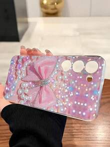 1pc Fashionable Pearl Bow Design Transparent Soft Phone Case, Compatible With Samsung Galaxy A04e/12/A13/A14/A34/A50/A52/A53/A54/S21/S22/S23/S24/S25/S25 Ultra Waterproof Shockproof Anti-Fall Scratch Resistant - transparente - Ver 4