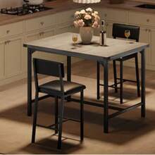 Juego de mesa de comedor alta para 2 con sillas de bar tapizadas y reposapiés, mesa de bar con protectores de esquinas de metal, juego de mesa de cocina rústica que ahorra espacio para apartamentos pequeños, gris rústico - Gris - Ver 7