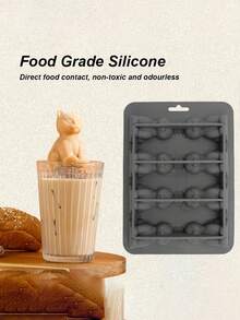 1pc 8-Cavity 3D Cat Shaped Ice Cube Tray, Silicone Cat Ice Mold In Black, Green, Gray Colors, 8-Cavity Feline Shaped Ice Cube Maker, 3D Cat Silicone Ice Cube Mold - Multicolor - View 4