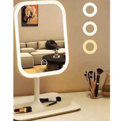 1 gương trang điểm LED ba màu, độ sáng điều chỉnh được, có thể sạc lại, gấp gọn, di động, điều khiển cảm ứng, kiểu dáng hiện đại với đèn phía trước, lý tưởng cho trang trí nhà cửa, phòng tắm, sử dụng hàng ngày trong ký túc xá sinh viên, thiết kế thời trang.