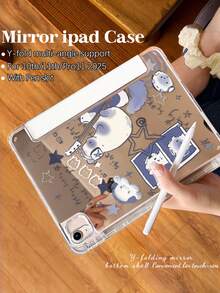 1个双面高清卡通吉他猫平板电脑保护套,适用于iPad 10/9/11 2025、2026新款,带镜头盖,自动唤醒/睡眠功能,Y型可折叠多角度支架带笔槽,办公学习必备,非磁性 - 彩色 - 查看 5