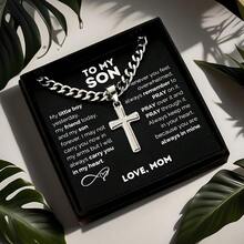 1pc "To My Son" Stainless Steel Cross Pendant Necklace, Birthday Gift, Valentine's Day Gift, Christmas Gift, With Card And Gift Box Packaging, The Perfect Gift For Loved Ones Personalized - Hộp quà màu bạc. - Xem 1