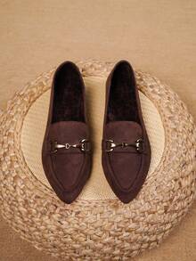 Mocasines con hebilla de caballo para mujer, nuevos oxfords de punta puntiaguda sin cordones, zapatos planos casuales y cómodos para el trabajo, versátiles para todas las estaciones - Café integral - Ver 9