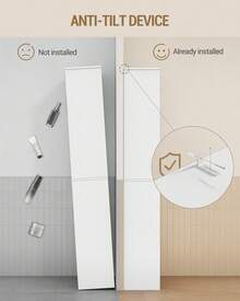 HEXCELEN Bathroom Cabinet, Tall Cabinet With Color-Changing LED Lights And 4 Doors, Adjustable Shelves, Living Room, Bathroom, 30 X 60 X 170 Cm, White Wood Grain - 查看 6