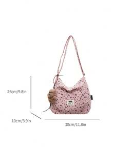 Korean Minimalist Polka Dot Canvas Tote Bag, New Large Capacity Shoulder Bag, Fashionable Commuter Handbag With Pendant - Multicolor - View 11