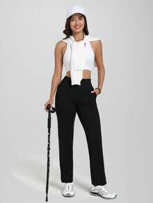 CZRLHYT Smoofit 莫代尔柔软女士阔腿运动裤，带口袋，户外高腰瑜伽裤，休闲家居裤 - 黑色 - 查看 1