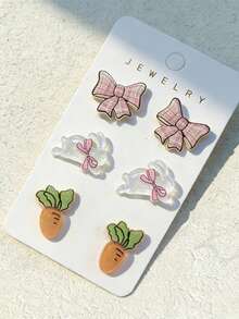 6pcs Easter Earrings, Featuring Bow, Rabbit, And Carrot Designs. These Sweet And Cute Earrings Are Perfect For Women To Wear To Easter Parties Or Banquets, And Make A Great Easter Gift For Family And Friends. - Multicolor - View 2