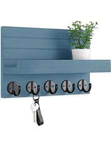 Decorative Wall Mounted Key & Mail Holder Rack With Shelf, Includes Large Hooks For Hanging Bags, Coats, Umbrellas - Wooden Key Organizer With Installation Accessories - 5 Hooks - View 15