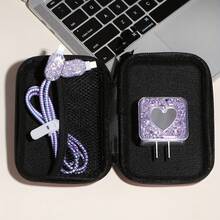 6pcs Shiny Purple Heart Charger & Cable Protector Set, With EVA Storage Bag And Data Cable Protector - Compatible With Apple 18W/20W Adapter - Mauve Purple - View 7