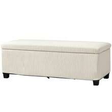 Storage Bench, Upholstered Bench With Corduroy Look, Storage Chest With Steel Legs, Storage Bench For Living Room, Bedroom, Entryway, 112 X 42 X 40 Cm, Beige - Apricot - View 9