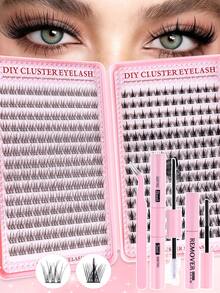 336pcs/Set False Eyelashes Kit, D-Curl, 8-16mm Mixed Length, DIY Fake Lashes Set, Natural & Realistic, Thick & Long-Lasting. Includes Glue, Sealer, And Tweezers, Suitable For Beginners To Use At Home Or Outdoor, Applicable For Daily Life, Parties, Music Festivals, Etc. Eyelash Set, False Eyelashes. - 黑色 - 查看 12