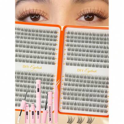 384pcs D-Curl Cluster False Eyelashes, DIY Makeup Essential, Large Capacity, Soft & Natural, Beginner-Friendly, Thick & Fluffy, Individual Lash Set, Long-Lasting & Dense, Mixed Styles, Suitable For Beginners & Everyday Use, Applicable For Weddings, Parties, Cosplay, And Music Festivals