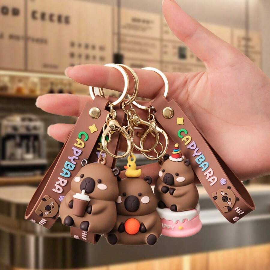 超萌休闲水豚钥匙扣，卡通背包挂件，情侣小礼物，收藏摆件，钥匙链，背包配件，完美礼物 - 生日礼物 - 男孩礼物 - 女孩礼物 - 圣诞礼物 - 彩色 - 查看 1