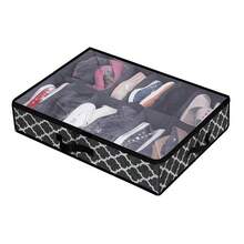 1 pieza Caja plegable para zapatos de 12 compartimentos debajo de la cama, caja apilable a prueba de polvo de 12 compartimentos de tela no tejida, de estructura resistente y ahorro de espacio, hecha de cartón de 2 mm de grosor, adecuada para tacones altos y zapatillas, 29.3 pulgadas, caja para zapatos debajo de la cama, caja de almacenamiento por compartimentos, caja de almacenamiento plegable transparente, caja de almacenamiento de tela no tejida de gran capacidad y reforzada, caja de zapatos plegable a prueba de polvo con tapa, caja de almacenamiento transparente - Gris Oscuro - Ver 12