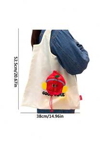 可折叠购物袋，苹果图案 - 大容量可重复使用手提袋，耐用涤纶材质，男女通用，通勤收纳袋，地球日、圣诞节、感恩节礼物，可爱包包，结实手柄设计