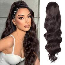 Extensión de cola de caballo ondulada y rizada para cola de caballo con cordón, extensiones de cabello para cola de caballo de 18/26/30 pulgadas de largo, extensiones de cabello sintético de cola de caballo postizo de color negro natural - Multicolor - Ver 24