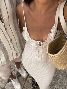 Elegant Sexy Polka Dot Print Frill Trim Camisole Dress - White - View 2