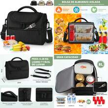 Lubardy Loncheras para Mujer Hombre, Bolsa de Almuerzo Aislada, Lonchera Termica Adultos Impermeable, Lonchera Térmica Almuerzos Portátil Lunchera para Picnic,Oficina,(Negro) - Multicolor - Ver 2