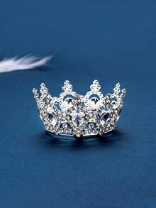 镂空白色水晶水钻小圆皇冠头饰，优雅别致，适合婚礼、派对等场合，引领潮流 - 銀色 - 查看 1
