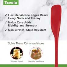 Tovolo Flex-Core - Espátula rascador de tarro de mango largo, cabezal de giro en ángulo, herramienta de cocina con parte trasera plana y parte delantera curvada para recoger y raspar, espátula raspadora de tarros, pesto(Jar Scraper Spatul Cayena) - Multicolor - Ver 4