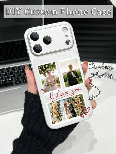 1pc Customized 3-Photo Silver Luxury High-End Tempered Glass With Lens Protection Matte Anti-Drop Phone Case Compatible With Iphone 17/17Pro/17ProMax/17Air/16/16Pro/16ProMax/16Plus/15/15Plus/15Pro/15ProMax/14/14Plus/14Pro/14ProMax/13/13Pro/13ProMax/12/11, Suitable For Family, Couples, Lovers, Friends, Anniversary
