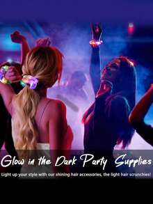 10pcs LED Light Up Hair Scrunchies, Colorful Wool Hair Ties, Multiple Lighting Modes, Suitable For Nightclub, Party, Halloween, Christmas, Festival Decoration, Neon Party Accessories, LED Luminous Hair Bands, Satin Elastic Hair Ties, Christmas Glow Party Supplies, Mother's Day Decor - Multicolor - View 6