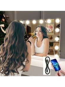 GCCSJ Vanity Mirror With LightsVanity Mirror With Lights And Bluetooth, 23"X18" Mirror For Desk/Wall-Mount, 3 Color Modes Light Up Mirror With 15 LED Bulbs USB Charging Port And 10X MagnificationNew And Stylish, Beauty Essential - 白色 - 查看 9