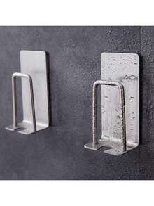 2pcs Toothbrush & Cup Holder - Can Hold Toothbrush & Cup Simultaneously, Bathroom Hook - For Razor, Bath Sponge, Brush, Toothbrush Holder, Rinse Cup Holder, Bathroom Simple Stainless Steel No Drilling Toothbrush Stand, Toothbrush Hook, Toothbrush Rack, Wall Mounted Rinse Cup & Toothbrush Holder - Multicolor - View 7