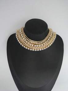 1件奢华优雅短款水晶项链，镶嵌闪亮水钻，多层水晶项链，女士水钻项链，独特珠宝，婚礼派对礼物，超闪亮爪链多层玻璃钻石项链，夸张的欧美风配饰，女士宴会时尚配饰 - 銀色 - 查看 10