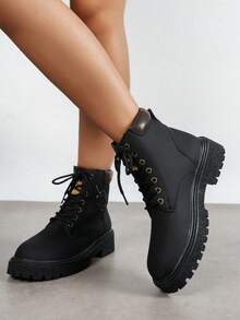 Botas, Botas Amarelas Casuais para Atividades ao Ar Livre, Botas Impermeáveis para Caminhadas, Novidades Outono/Inverno - Preto - Ver 5