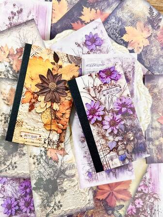 40 Sheets Vintage Floral Background Handwriting Paper, Scrapbooking Material, Multipurpose DIY Decoration, Planner, Journal