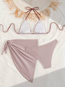 Bộ đồ bơi chấm bi mới dành cho nữ, áo tankini buộc dây thời trang và chân váy xếp ly, gợi cảm, thanh lịch cho kỳ nghỉ hè trên bãi biển. - Nhiều màu - Xem 3