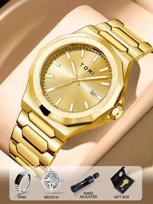 TOMI 男士手表套装包括星星胸针、戒指、奢华简约表盘、钢表带，适合送礼、节日、家庭、日常生活、节日 - 彩色 - 查看 20