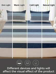 2/3pcs Fluffy & Soft Bed Sheet Set, Includes Fitted Sheet & Mattress Protector, Wrinkle-Resistant, Breathable, Deep Pocket Design, Anti-Pilling, Stretchy, Quiet & Non-Slip, Suitable For All Bed Types, Home/Dorm Bedroom Decor, Machine Washable, Skin-Friendly, All Season, Durable, Easy Care, Modern Aesthetic Design, Contrast Stripe Print - Multicolor - View 9