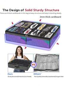 1 pieza Caja plegable para zapatos de 12 compartimentos debajo de la cama, caja apilable a prueba de polvo de 12 compartimentos de tela no tejida, de estructura resistente y ahorro de espacio, hecha de cartón de 2 mm de grosor, adecuada para tacones altos y zapatillas, 29.3 pulgadas, caja para zapatos debajo de la cama, caja de almacenamiento por compartimentos, caja de almacenamiento plegable transparente, caja de almacenamiento de tela no tejida de gran capacidad y reforzada, caja de zapatos plegable a prueba de polvo con tapa, caja de almacenamiento transparente - Gris Oscuro - Ver 8