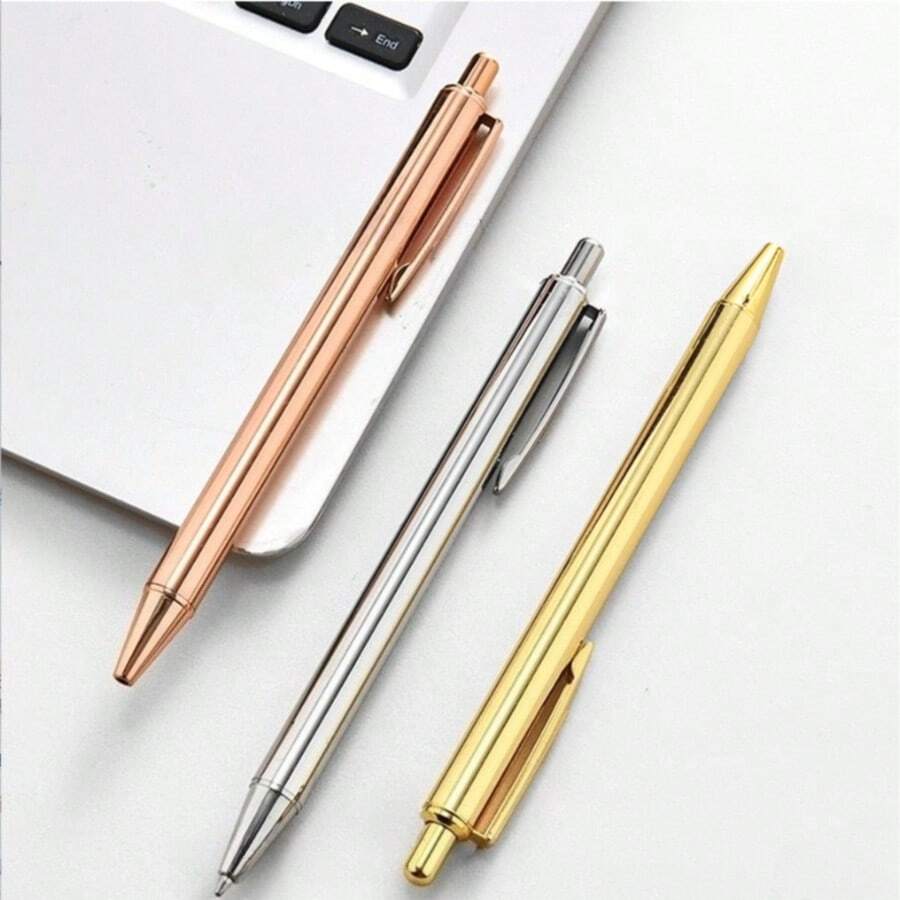 1-3pcs Gold/Silver/Rose Gold Metal Ballpoint Pens, Smooth Writing, 1mm Medium Tip, Suitable For Wedding, Business, Office, Students, Teachers, Men & Women, Can Be Used As Back To School Gift - Multicolor - View 1