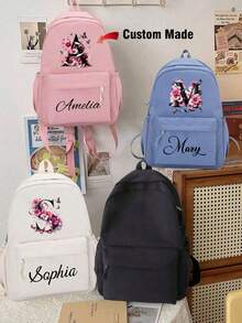 1 pieza Mochila de viaje personalizada con 26 letras personalizadas, mochila casual de nailon de unicolor con personalización de nombre exclusivo - Multicolor - Ver 5