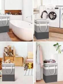 2-Pack 75L Large Collapsible Laundry Basket - Waterproof Freestanding With Reinforced Handles For Family Laundry Room (Grey) - 灰色 - 查看 6
