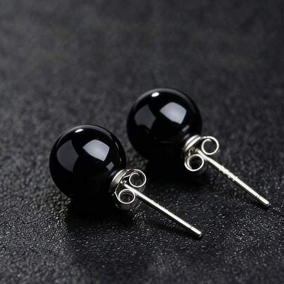 1 Pair 925 Sterling Silver Natural Agate & Carnelian Round Earrings, Designer Fashion Elegant Sexy Jewelry Gift For Young Women, Luxury Couple Vacation Present