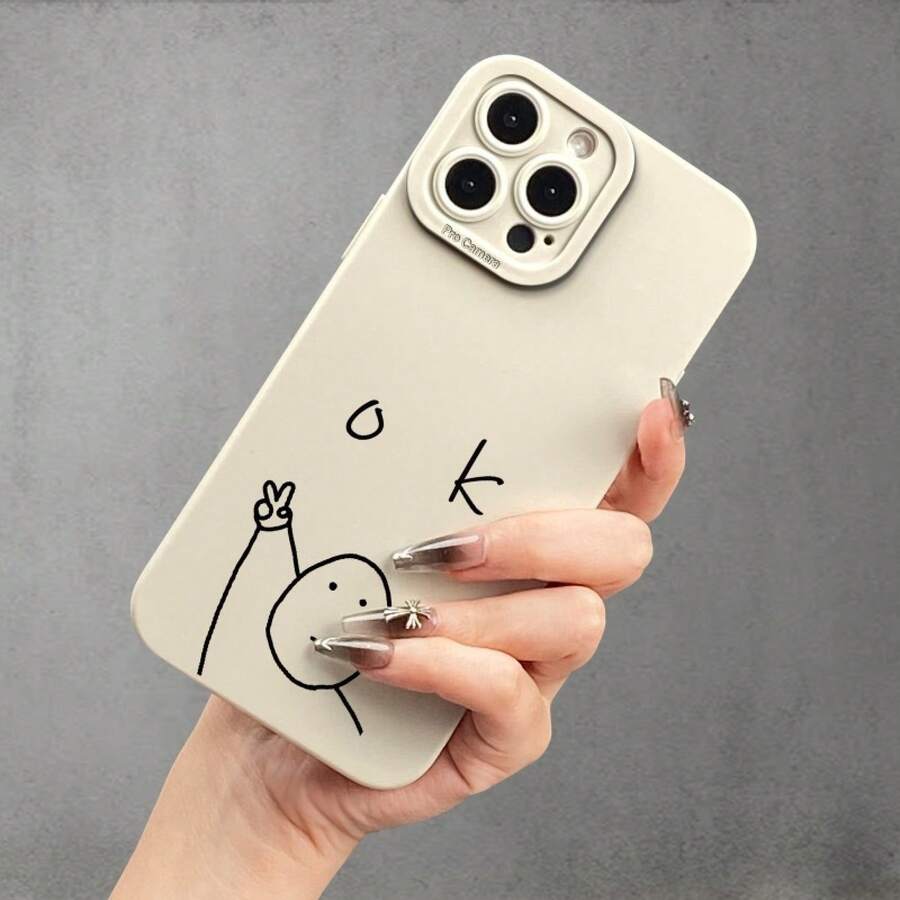 Funda de teléfono de moda Tongyan Simple Line Person OK, adecuada para iPhone 11, 12, 13, 14, 15 Pro Max, 12 Pro Max, 13 Pro Max, 14 Pro Max, XR, 15, 15 Pro, 15 Pro Max, 16, 16 Pro, 16 Pro Max, 17, 17 Pro, 17 Air, 17 Pro Max, diseño para chicas y mujeres, TPU suave, a prueba de golpes, más protector y femenino. - 1 pieza - Ver 1