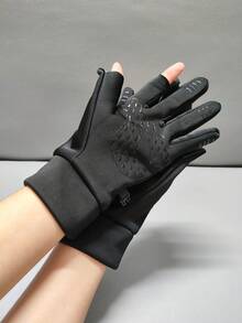 1 Pair Unisex Warm Gloves, Waterproof Windproof, Touchscreen Friendly, With Zipper Pocket/Breathable Mesh/Anti-Slip Silicone/Flip-Top Finger Design/Anti-Lost Buckle, Suitable For Skiing, Fishing, Cycling And Other Outdoor Sports In Cold Weather, Ideal Halloween And Christmas Gift, Black Unisex Winter Outdoor Sports Warm Gloves - Black - View 11