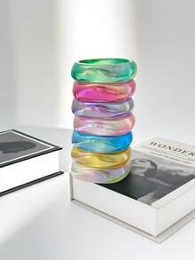 1pc Elegant & Fashionable Oversized Resin Chunky Bracelet, Asymmetric Colorful Design Basic Cuff Bracelet, Suitable For Women's Daily Wear - Irregular Bracelet - View 4