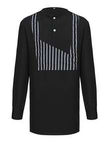 2pcs/Set Men's African Traditional Outfit, Includes Men's Pants And Striped Shirt, New Summer Men's Sweatsuit - Black - View 4