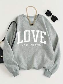 2026 Valentine Outfits For Women Fashion "Love Is Everything" Letter Sweatshirt - Soft And Breathable, Crew Neck For Daily Wear Loose And Comfortable Valentine's Day - 紅色 - 查看 8
