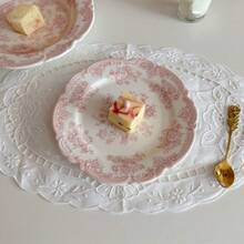 Cabin Kangaroo 1件法式复古蕾丝花卉浮雕陶瓷盘，下午茶甜点盘，西式餐盘，家居装饰盘，复古风格，高品质陶瓷，优雅精致，栩栩如生 - 彩色 - 查看 3